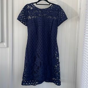JUST‎ TAYLOR navy lace overlay short sleeve fit & flare knee length dress size 8